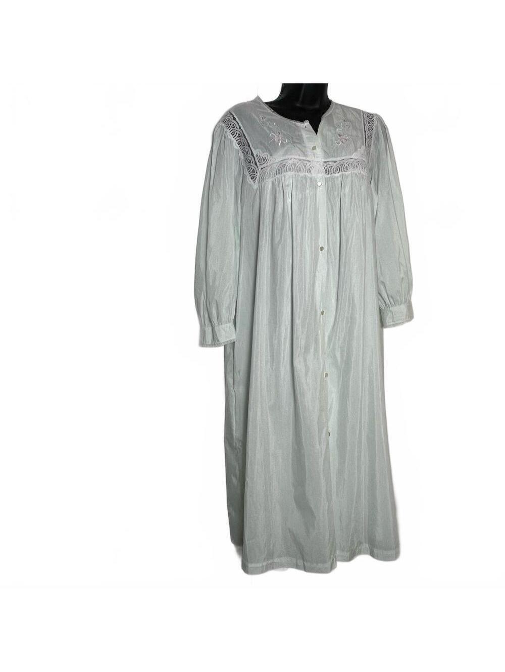 Vtg Barbizon 2 Pc Set Batiste Nightgown Robe Lace Embroidered Mint Green Gown L